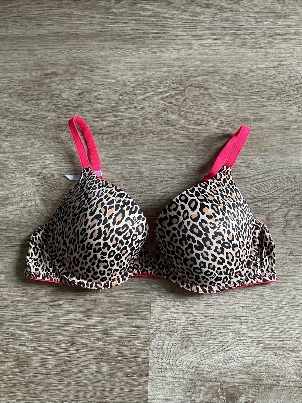 Victoria's Secret PINK Leopard Print Underwire Bra with Hot Pink Straps 36B